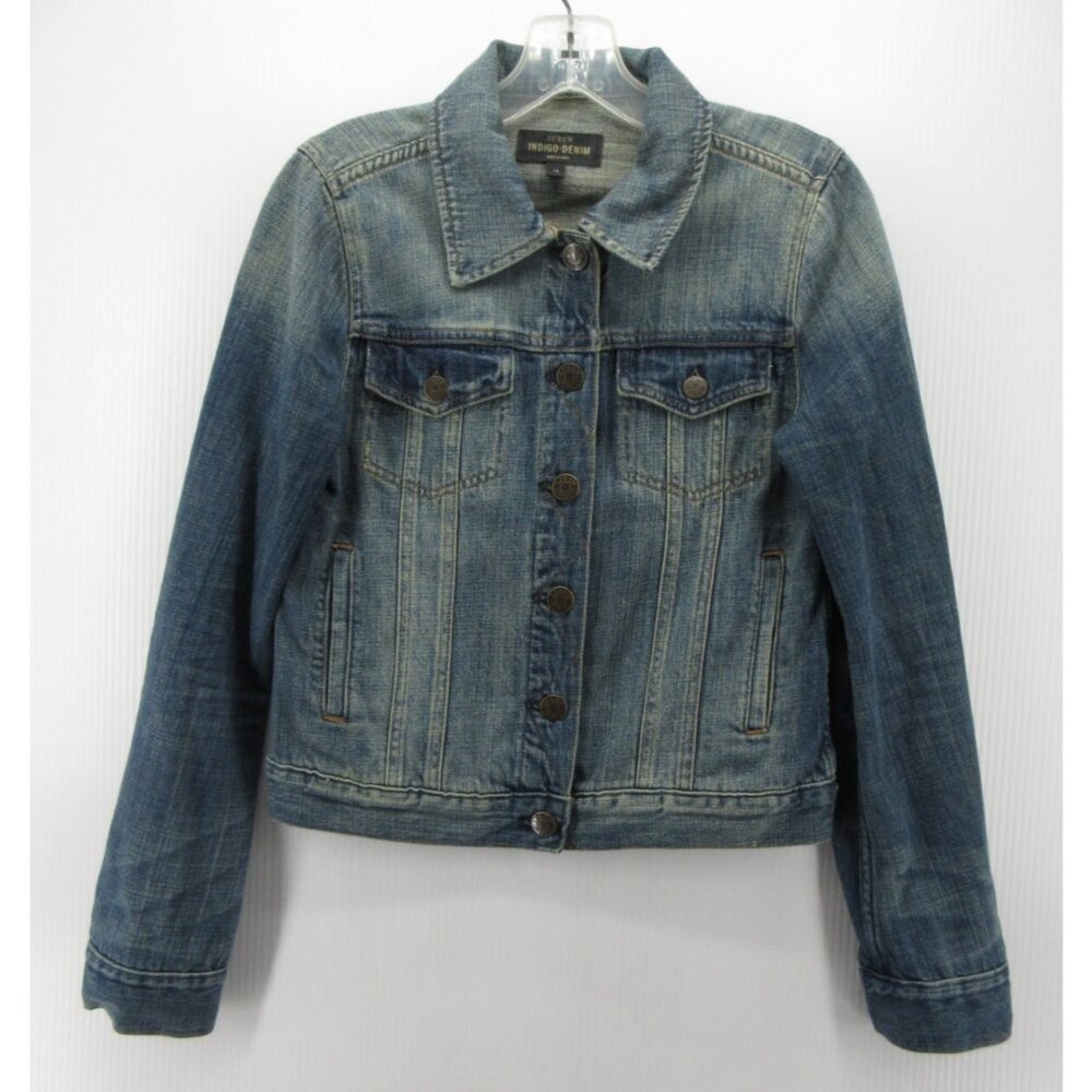 J Crew Jacket XS Indigo Trucker Denim Moto Button Up Biker Faded